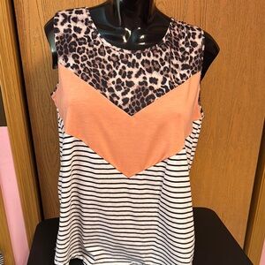 Glitzy Girlz Leopard and Stripe Sleeveless Top